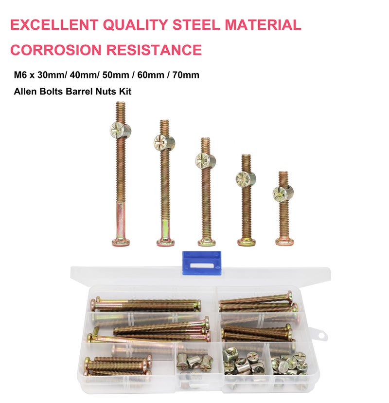 cSeao M6 Baby Crib Bolts Replacement Kit, cSeao 50pcs M6x30mm/ 40mm/ 50mm/ 60mm/ 70mm Zinc Plated Socket Cap Screw Kit for Chairs Bunkbed Cot Furniture - Image 2